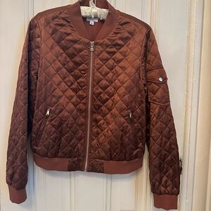 NWOT Cami NYC Dierdre Brown Silk Quilted Bomber Jacket - Size Large